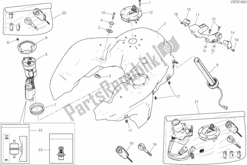 All parts for the Fuel Tank of the Ducati Multistrada 1200 S Touring Brasil 2016